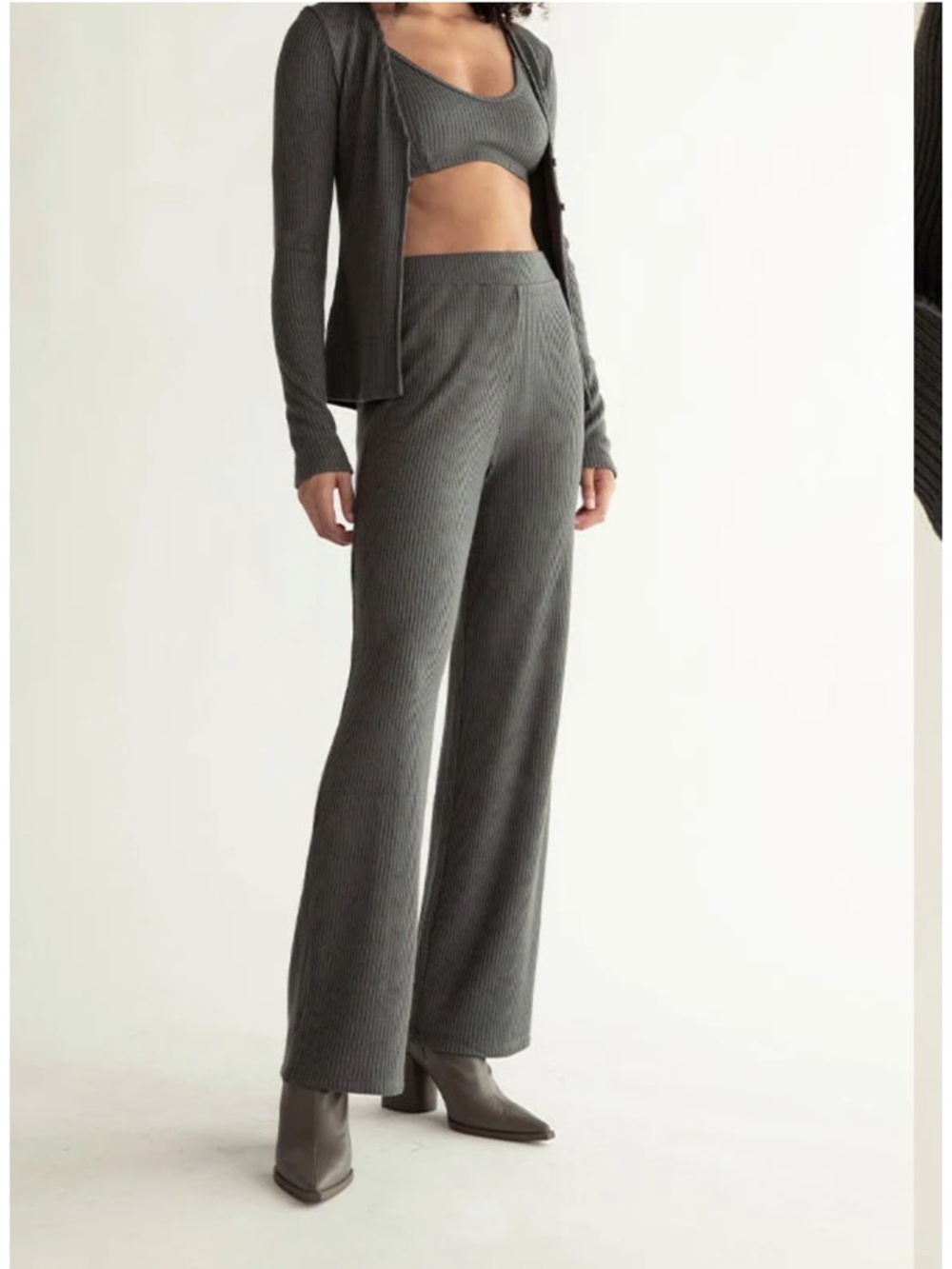 OAK + FORT BLACK Ribbed Wide-Leg Sweatpants
